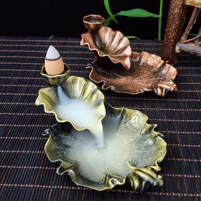 Incense Cone Holder - Big Metal Frog or Fish Waterfall